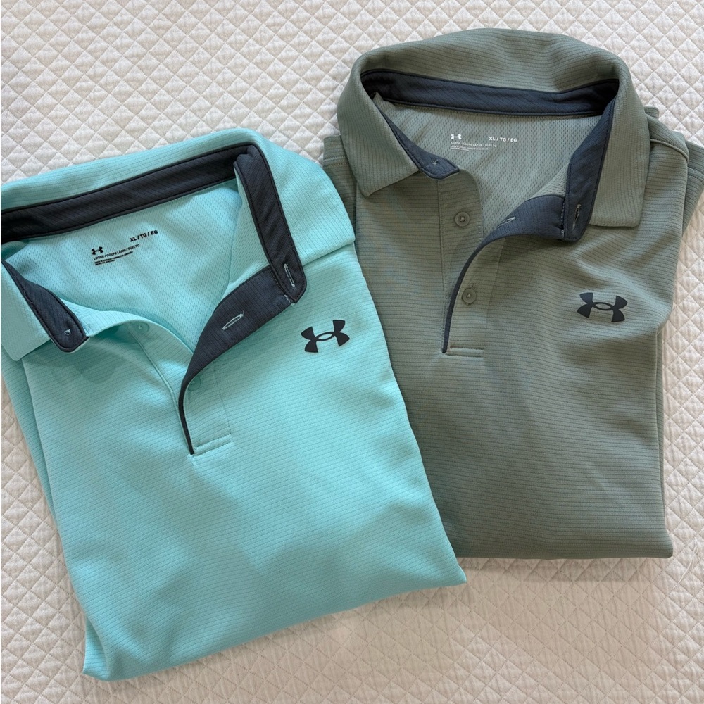 Under Armour Men's Polo Shirts - Aqua and Olive